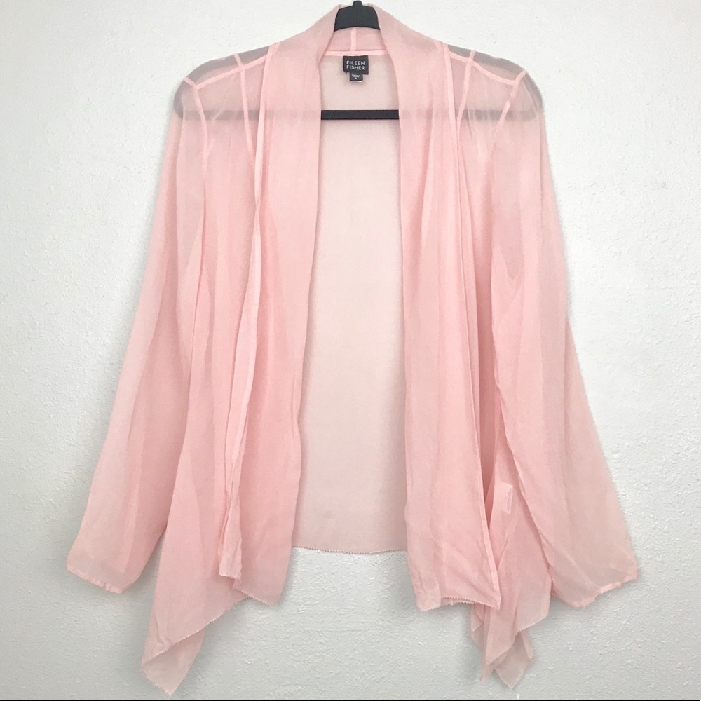 Eileen Fisher Pink Silk Open Front Jacket Sz L